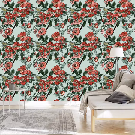 Tapet - Vackra Färgglada Blad och Blommor