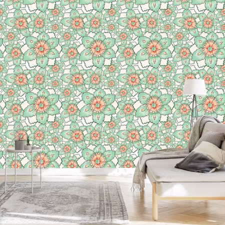Tapet - Färgglada Blommor i Vintage Stil
