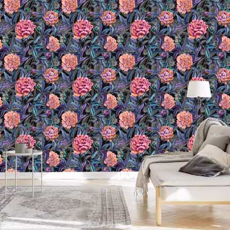 Tapet - Vackra Färgglada Blommande Pioner Målade