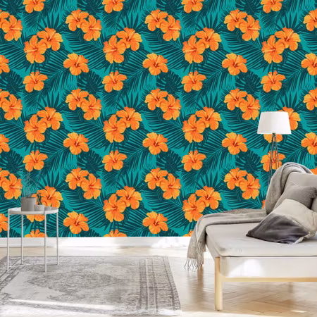 Tapet - Exotiska Blad och Blommor