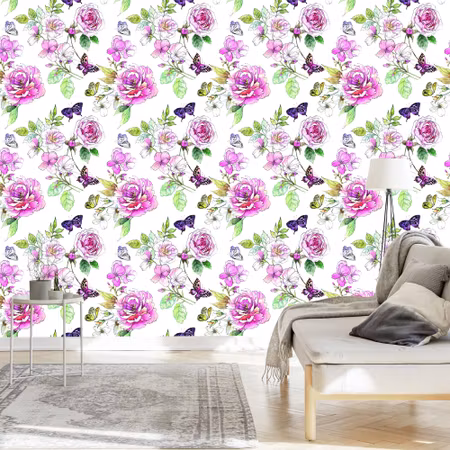 Tapet - Vilda Blommor Akvarell Rosor