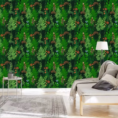 Tapet - Skogsormbunke med Blommor