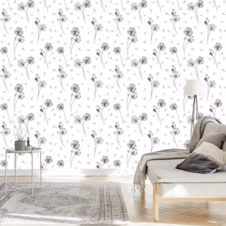 Tapet - Svartvita Maskrosblommor