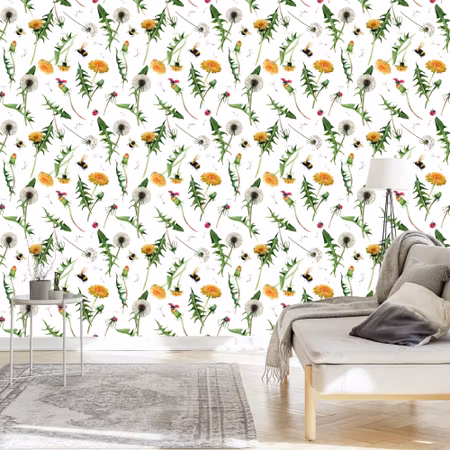Tapet - Maskros Blommor med Bin
