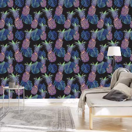 Tapet - Ananas med Monstera Blad