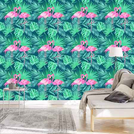 Tapet - Dekorativa Flamingoblad
