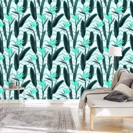 Tapet - Moderne Blade med Blomster