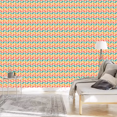 Tapet - Färgglada Löv i Retro Stil