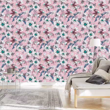 Tapet - Färgglada Fåglar och Blommor