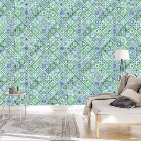Tapet - Abstrakt Mosaik i Nyanser av Grönt