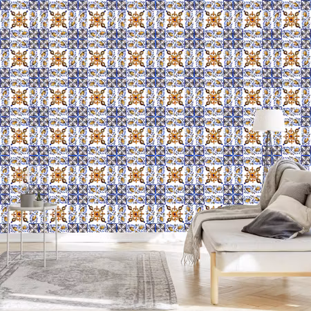 Tapet - För Matsal Mosaik Kakel Imitation Blommor