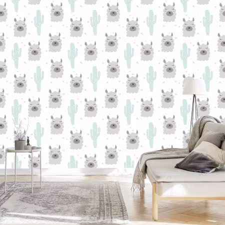 Tapet - Lama Kaktusväxter för Baby Room