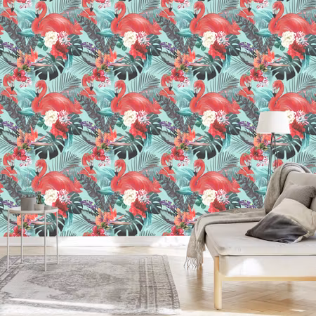 Tapet - Flamingos Natur Blommor för Vardagsrummet