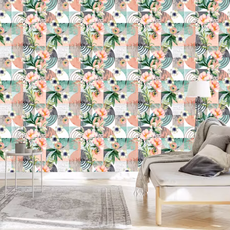 Tapet - Modernistiskt Blompatchwork