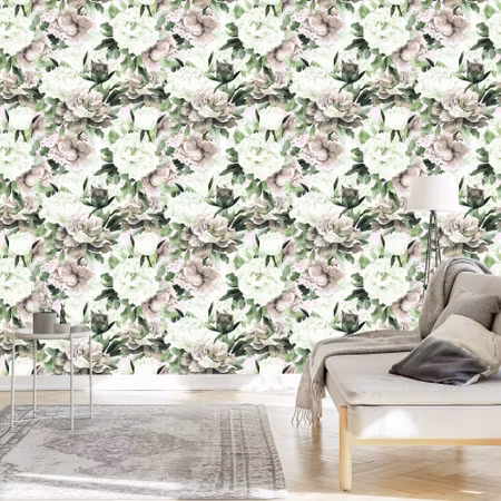 Tapet - Blommor Akvarell Natur Löv