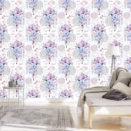 Tapet - Moderna Blommor och Akvarellprydnader