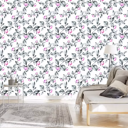 Tapet - Blommor Rosor Löv
