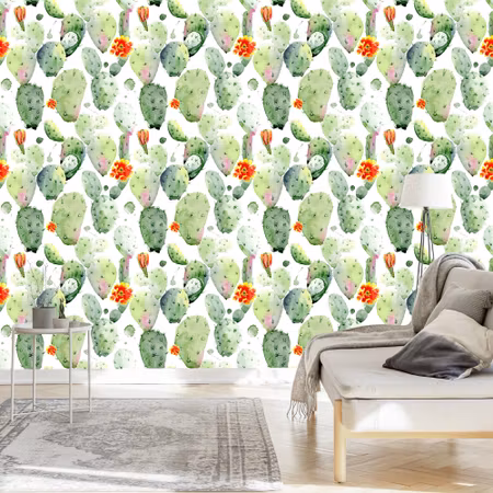 Tapet - Kaktusar med Fläckar och Blommor