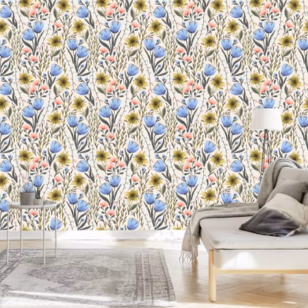 Tapet - Vildblommor i Vintagestil
