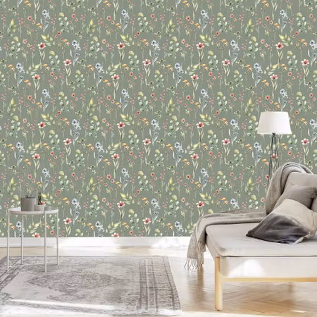 Tapet - Vårblommor Löv 3D för Vardagsrummet