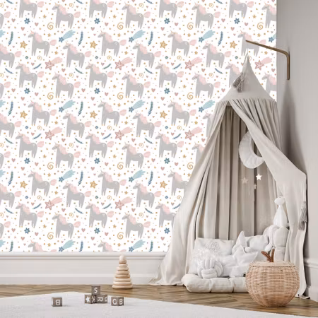 Tapet - För Barn Pastell Enhörningar