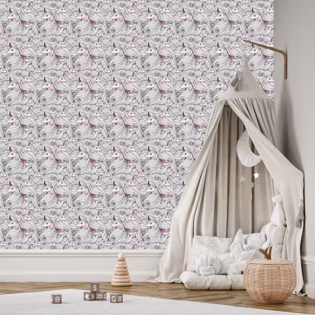 Tapet - För Flickor Färgglada Enhörningar Blommor