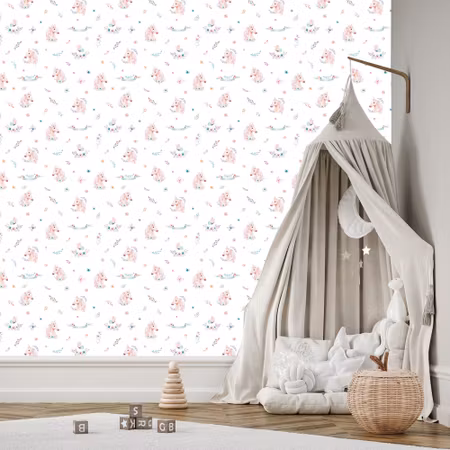 Tapet - Enhörningar Bland Blommor och Fjärilar