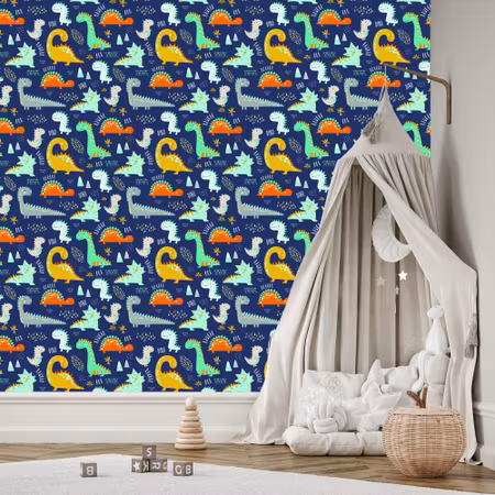 Tapet - Färgglada Djur Dinosaurier Pojke Rum
