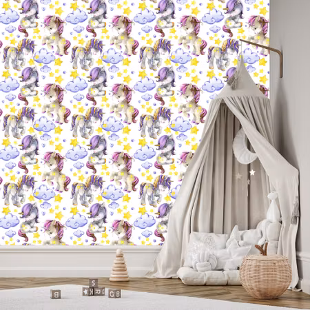 Tapet - Girly Unicorns Cloud Hearts