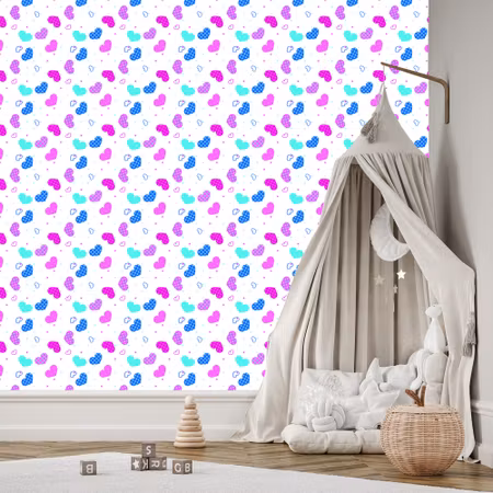 Tapet - För Barn Blå Rosa och Vita Hjärtan