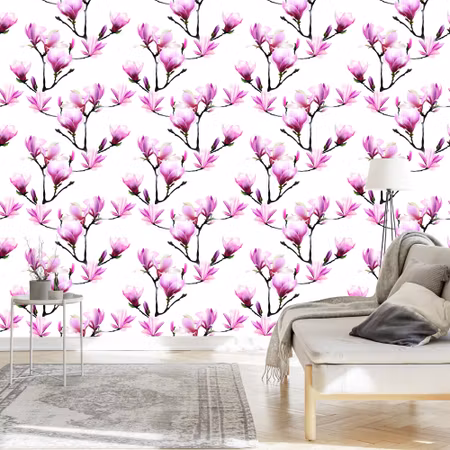 Tapet - Rosa Magnolia Blommor