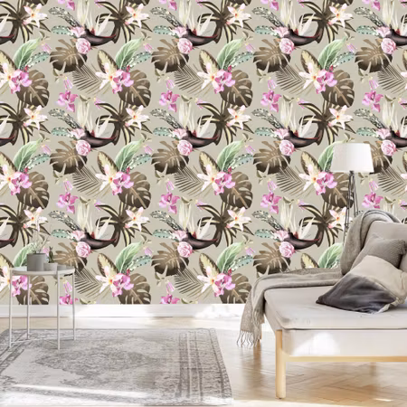 Tapet - Monstera Blommor och Blad