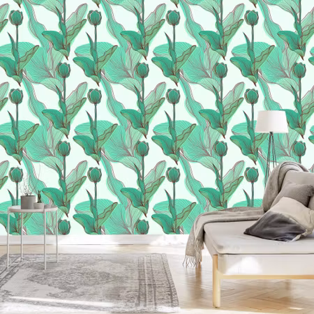 Tapet - Smukke Blade Og Blomster