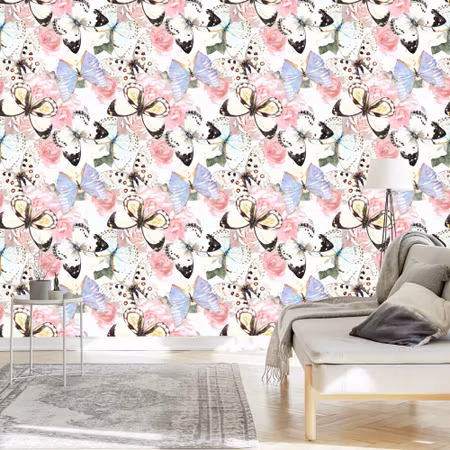 Tapet - Blommor Växter Fjärilar Hall
