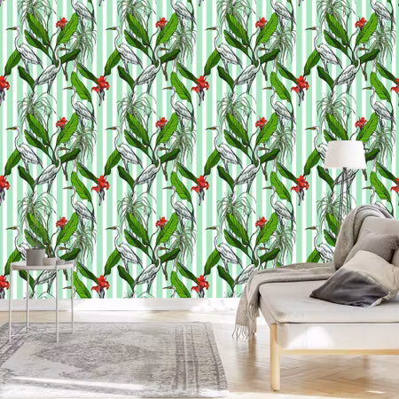 Tapet - Tranor Löv och Blommor