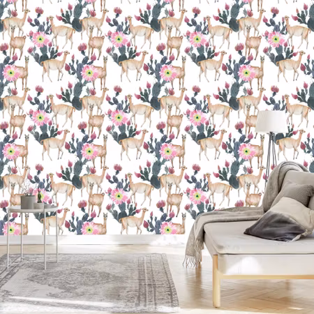 Tapet - Alpakkakaktusar och Blommor