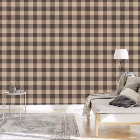 Tapet - Fashionabla Bruna och Beige Vintage Rutor