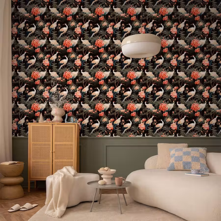 Tapet - Ornament with birds - silhouettes of