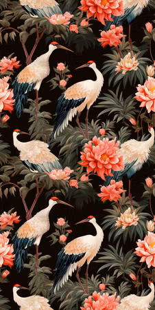 Tapet - Ornament with birds - silhouettes of