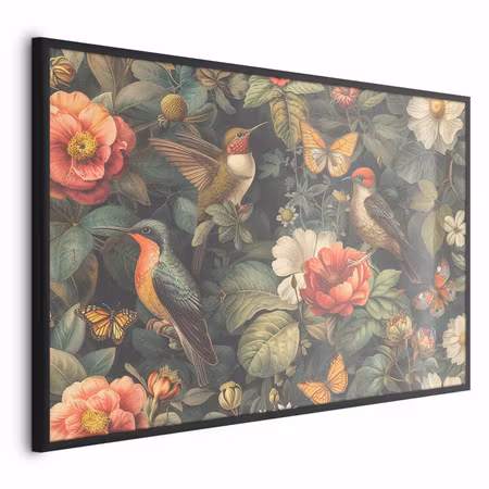 Poster med ram - Flowers birds and butterflies