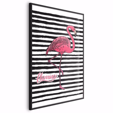 Poster med ram - Black stripes and flamingo