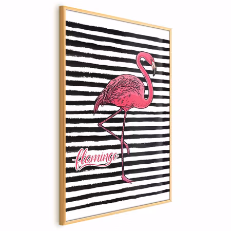 Poster med ram - Black stripes and flamingo