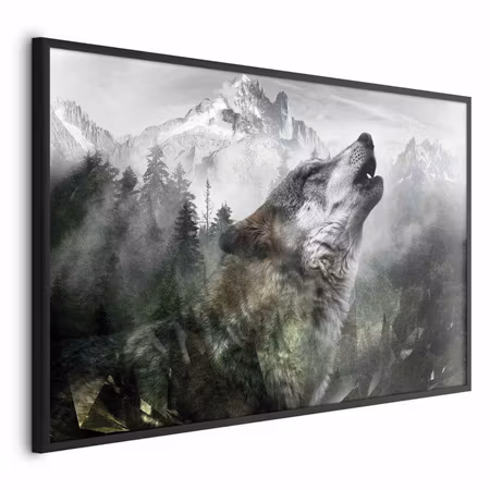 Poster med ram - Howling wolf