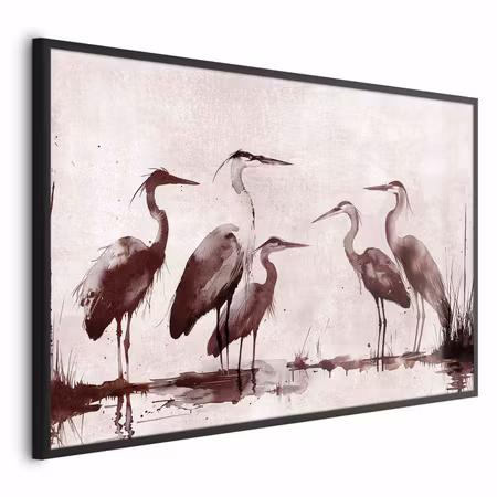 Poster med ram - Herons painted in ink