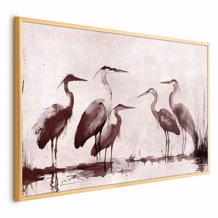 Poster med ram - Herons painted in ink