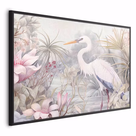 Poster med ram - Heron wading in a pond