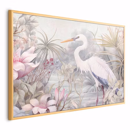 Poster med ram - Heron wading in a pond