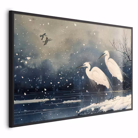 Poster med ram - Herons over a winter pond