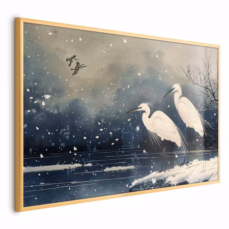 Poster med ram - Herons over a winter pond