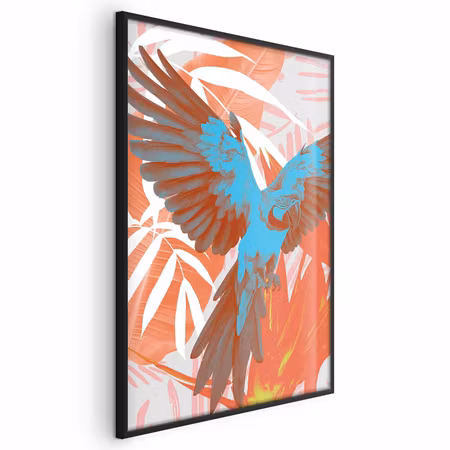 Poster med ram - Exotic wings - parrot among leaf